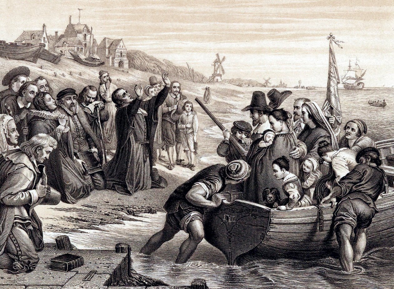 Pilgrimsfædrene forlader Delft Haven på deres rejse til Amerika, juli 1620 1878 af Unbekannt
