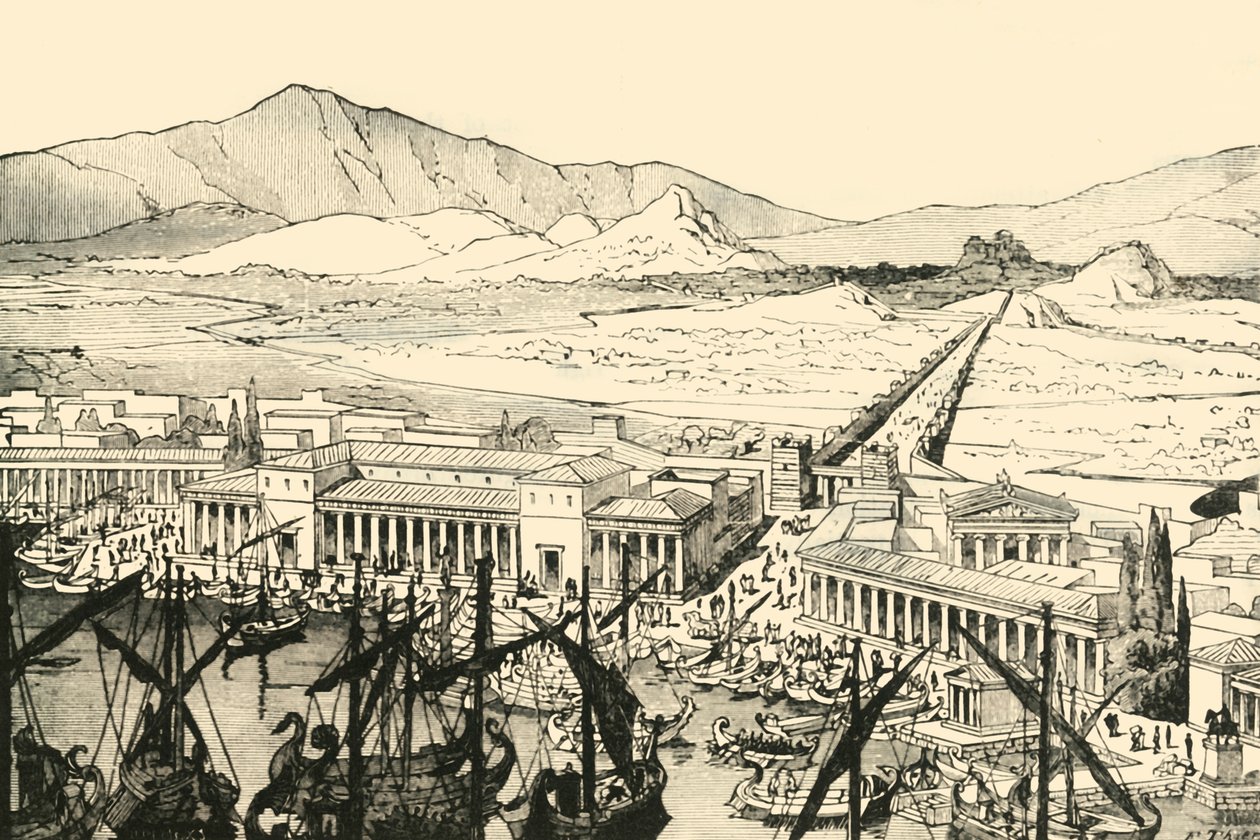 Piræus med de lange mure, restaureret, 1890. af Unbekannt