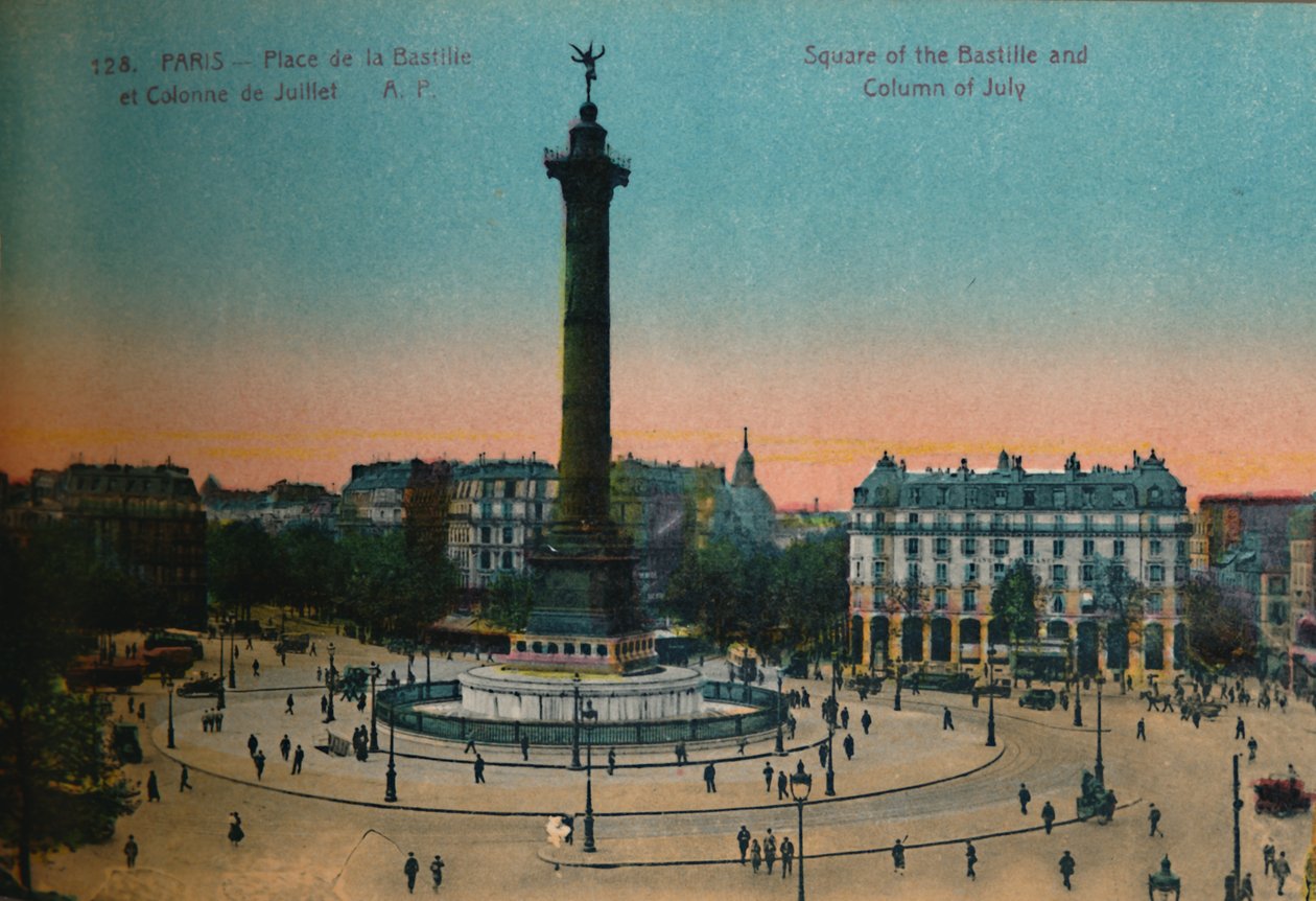 Place de la Bastille og Julisøjlen, Paris, c1920 af Unbekannt