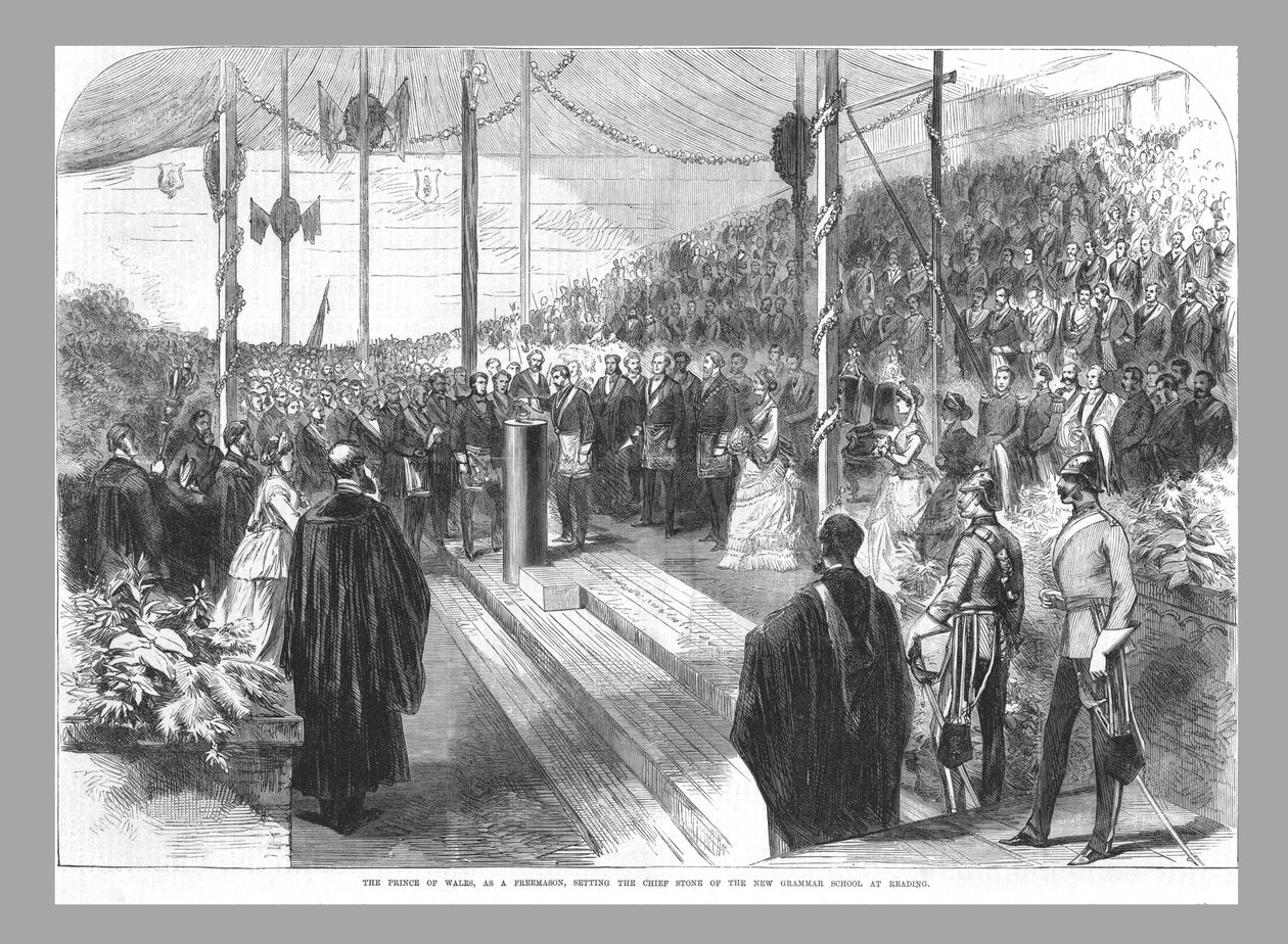 Prinsen af Wales sætter hovedstenen på New Grammar School i Reading., 1870 af Unbekannt