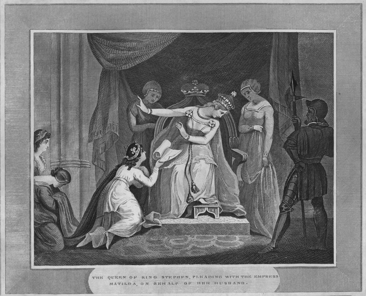 Kong Stephens dronning bønfalder kejserinde Matilda på vegne af sin mand, 1838 af Unbekannt
