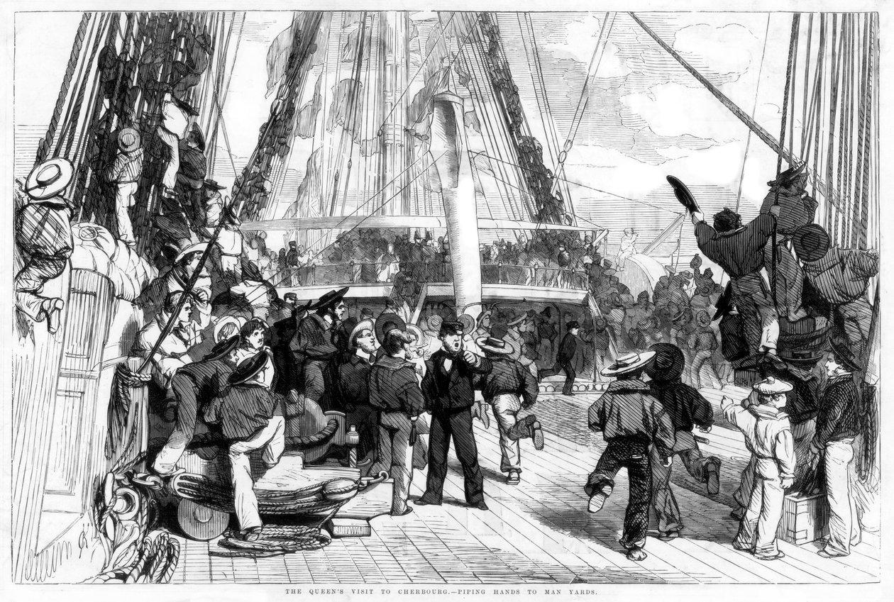 The Queens Visit to Cherbourg - Piping Hands to Man Yards, 1858 af Unbekannt