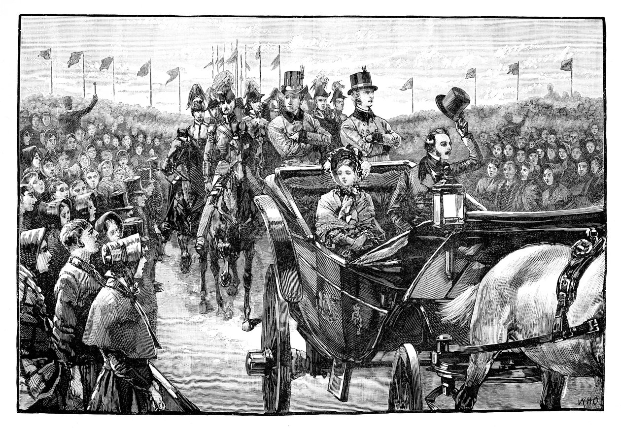The Queens ankomst til Peel Park nær Manchester, 1851, 1888 af Unbekannt