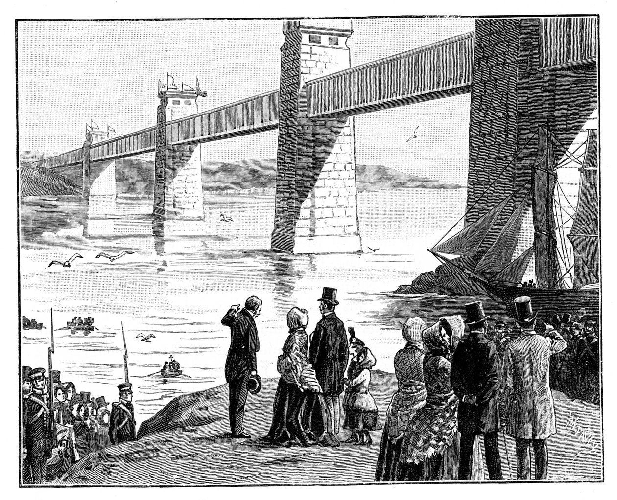 Queens besøger Britannia Tubular Bridge, Wales, c1888 af Unbekannt