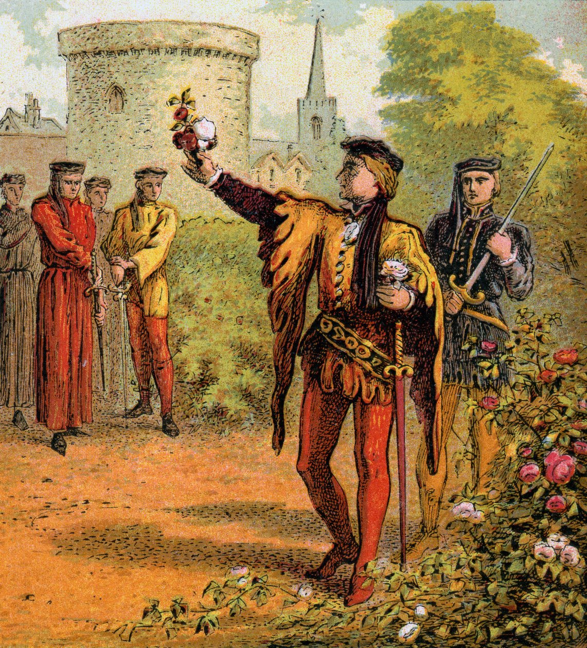 De røde og hvide roser, 1400-tallet, c1850 af Unbekannt