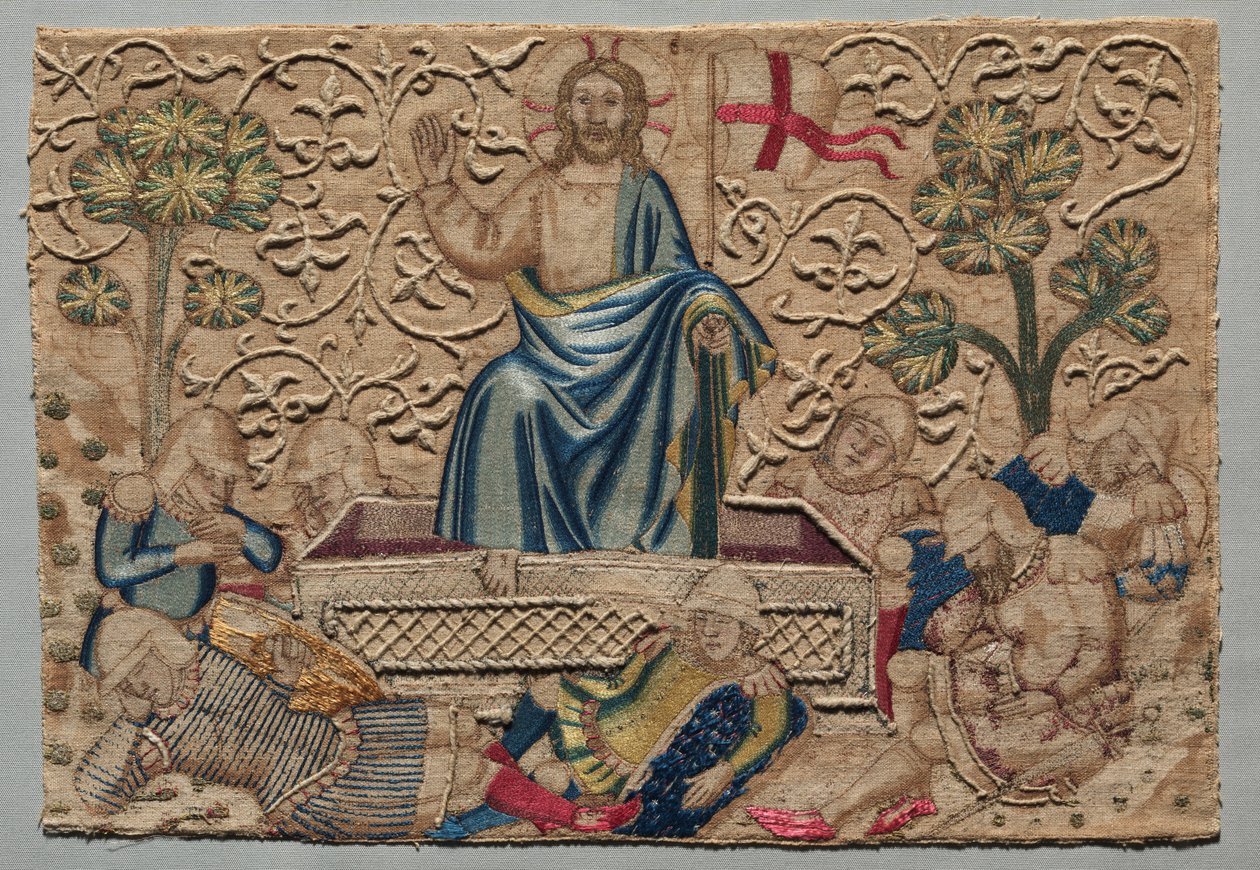 Opstandelsen, fra et broderet alter frontal: 1375-1400. af Unbekannt