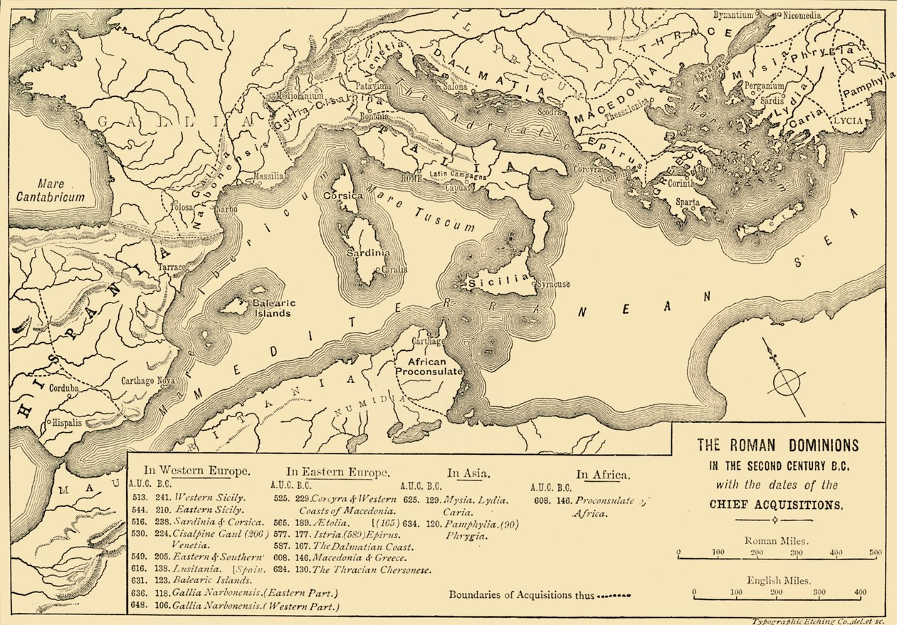 De romerske herredømmer i det andet århundrede f.Kr. med datoerne for de øverste erhvervelser, 1890. af Unbekannt