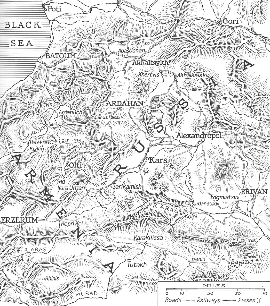 De russisk-tyrkiske grænser, 1915 af Unbekannt