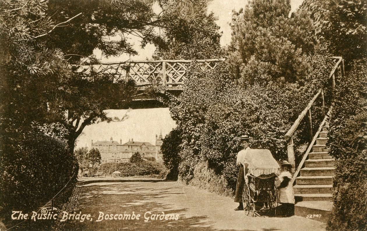The Rustic Bridge, Boscombe Gardens, Bournemouth, Dorset, c1900-c1919 af Unbekannt