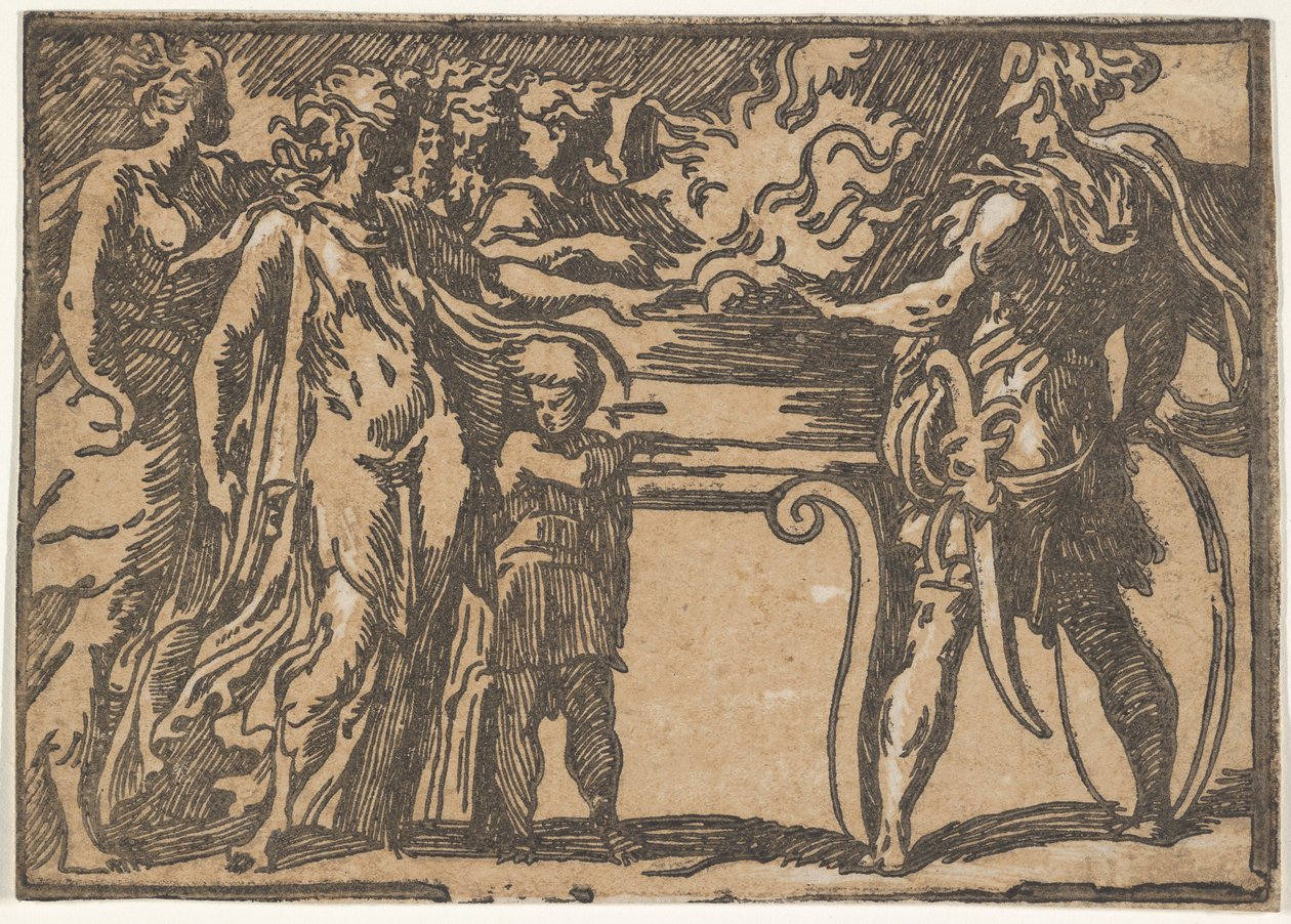 Offeret eller Mucius Scaevola, efter Parmigianino, 1500-tallet. af Unbekannt