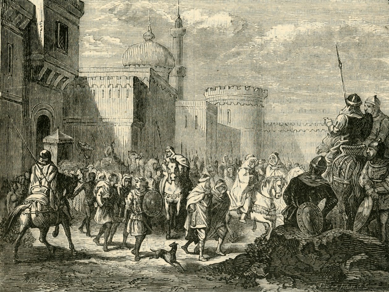Saracenerne forlader Narbonne, restaureret til frankerne, 737AD, 1890. af Unbekannt