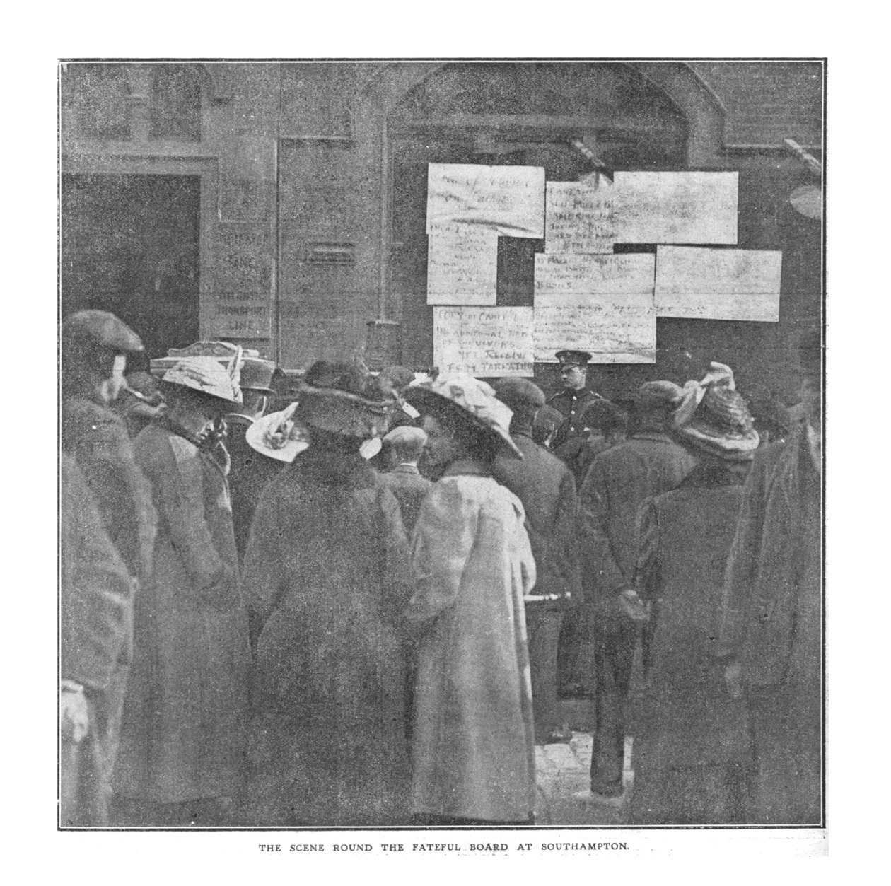Scenen rundt om det skæbnesvangre bord i Southampton, 20. april 1912. af Unbekannt