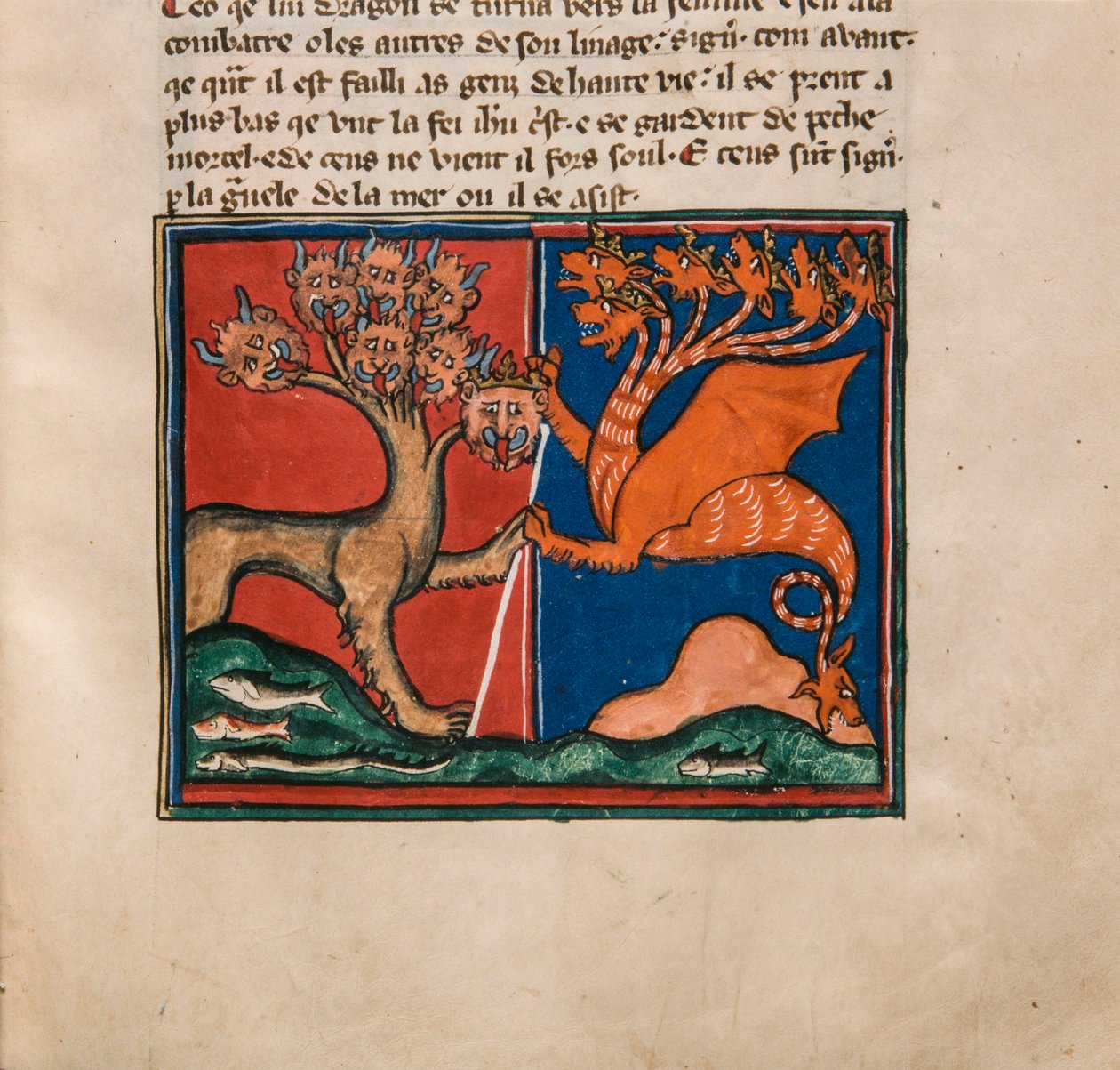Havdyret og Jorddyret. Miniature fra: Apocalypse de saint Jean, ca 1320. af Unbekannt