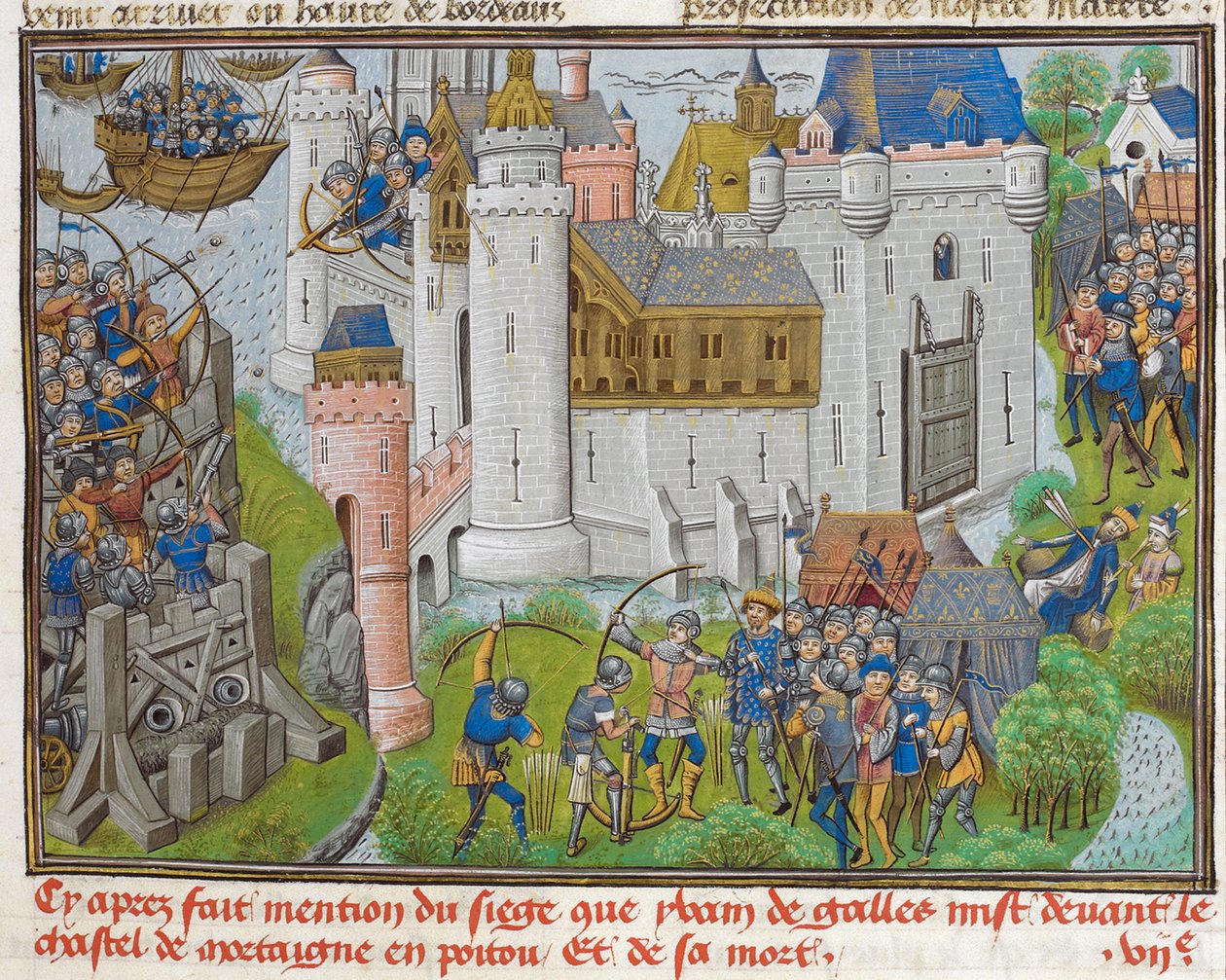 Belejringen af slottet Mortagne, nær Bordeaux, i 1377 aus Recueil des croniques dEngleterre af Unbekannt