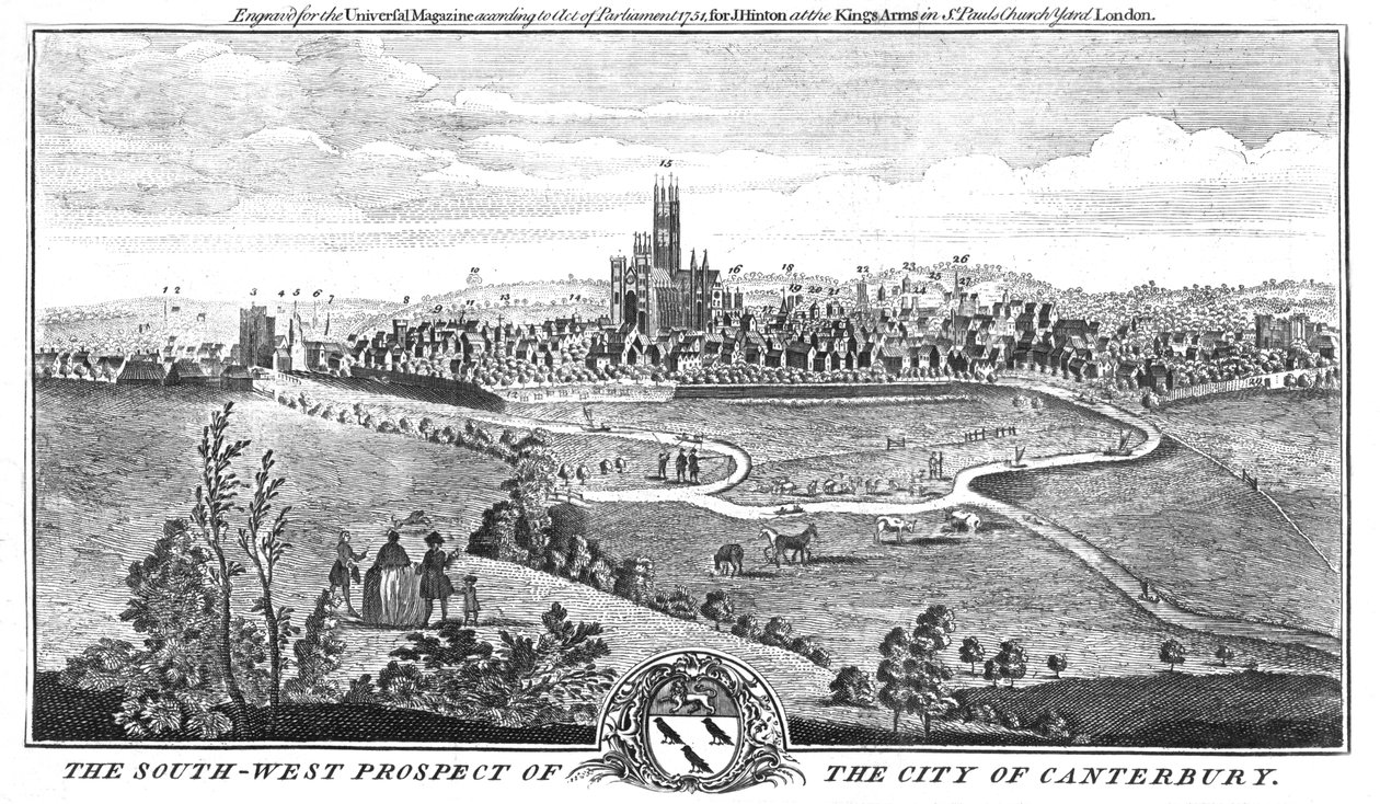 The South-West Prospect of the City of Canterbury., c1776 af Unbekannt