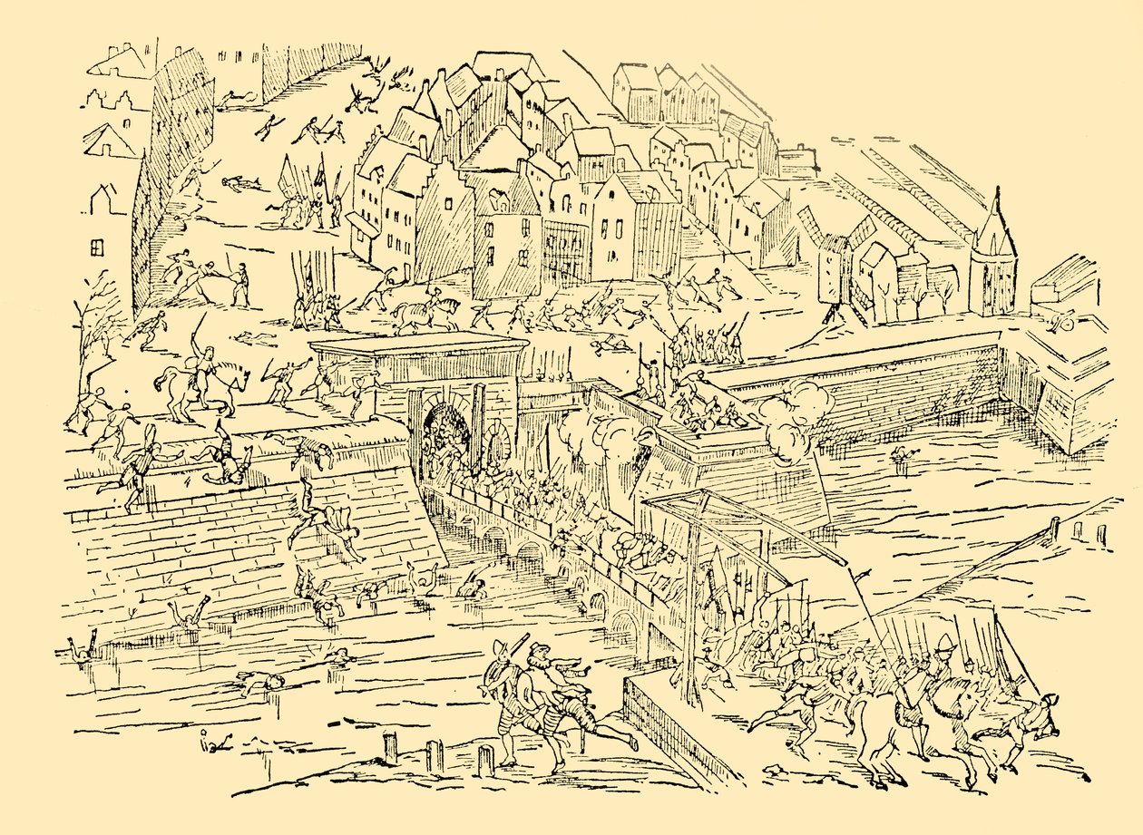 Spanierne indtager Antwerpen i deres lange kamp med hollænderne, 1576, c1930. af Unbekannt