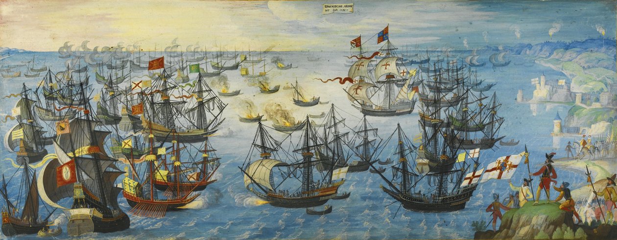 Den spanske armada ud for Englands sydkyst, 1588 af Unbekannt