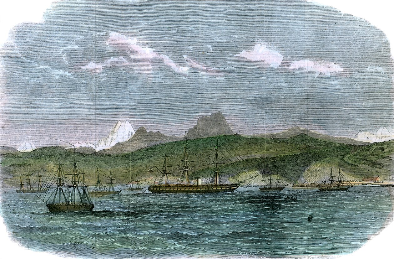Den spanske blokade-eskadron ved Valparaiso, Chile, c1880 af Unbekannt