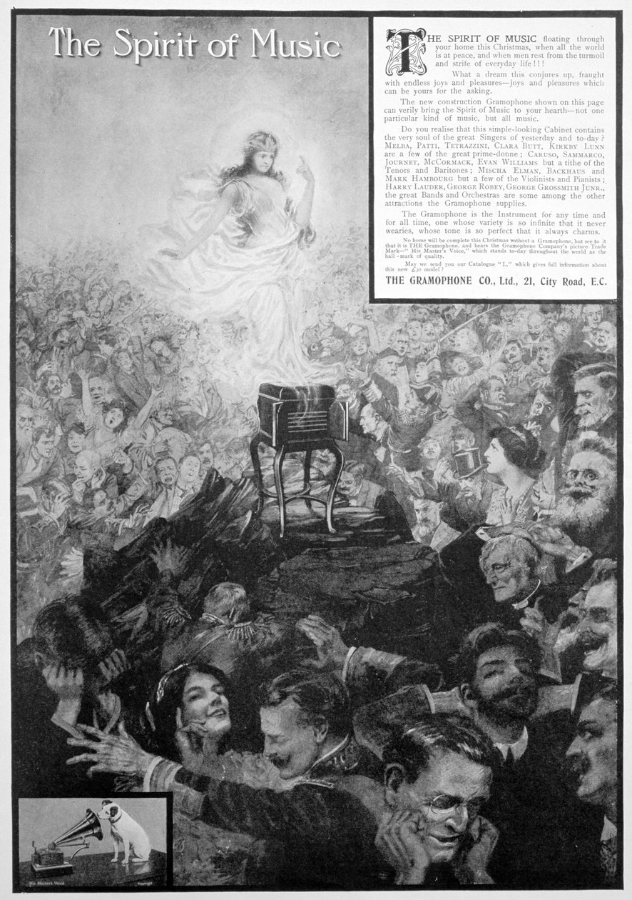 The Spirit of Music, annonce for Gramophone Co, 1910 af Unbekannt