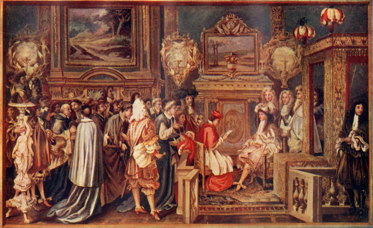 Solkongen Ludvig XIV, af Frankrig, med sit strålende hof, 1664, c1930. af Unbekannt