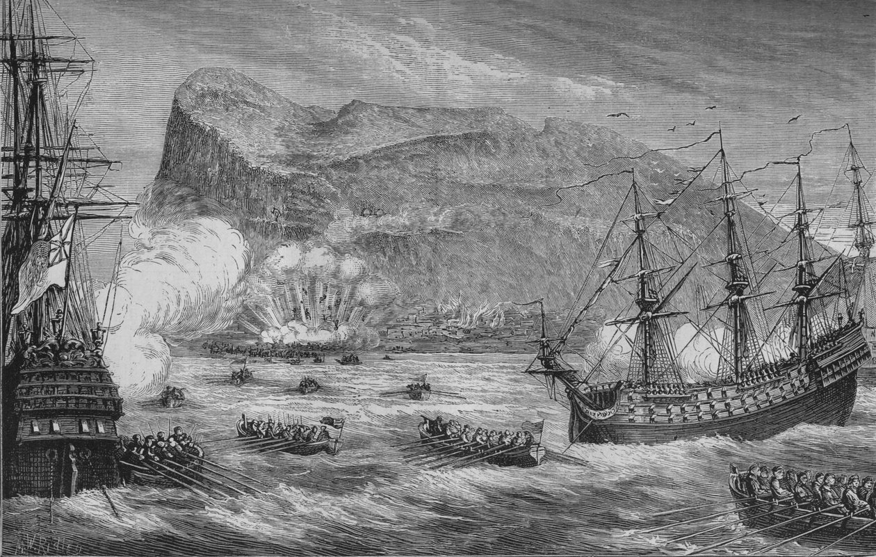 Indtagelsen af Gibraltar, august 1704, c1880 af Unbekannt