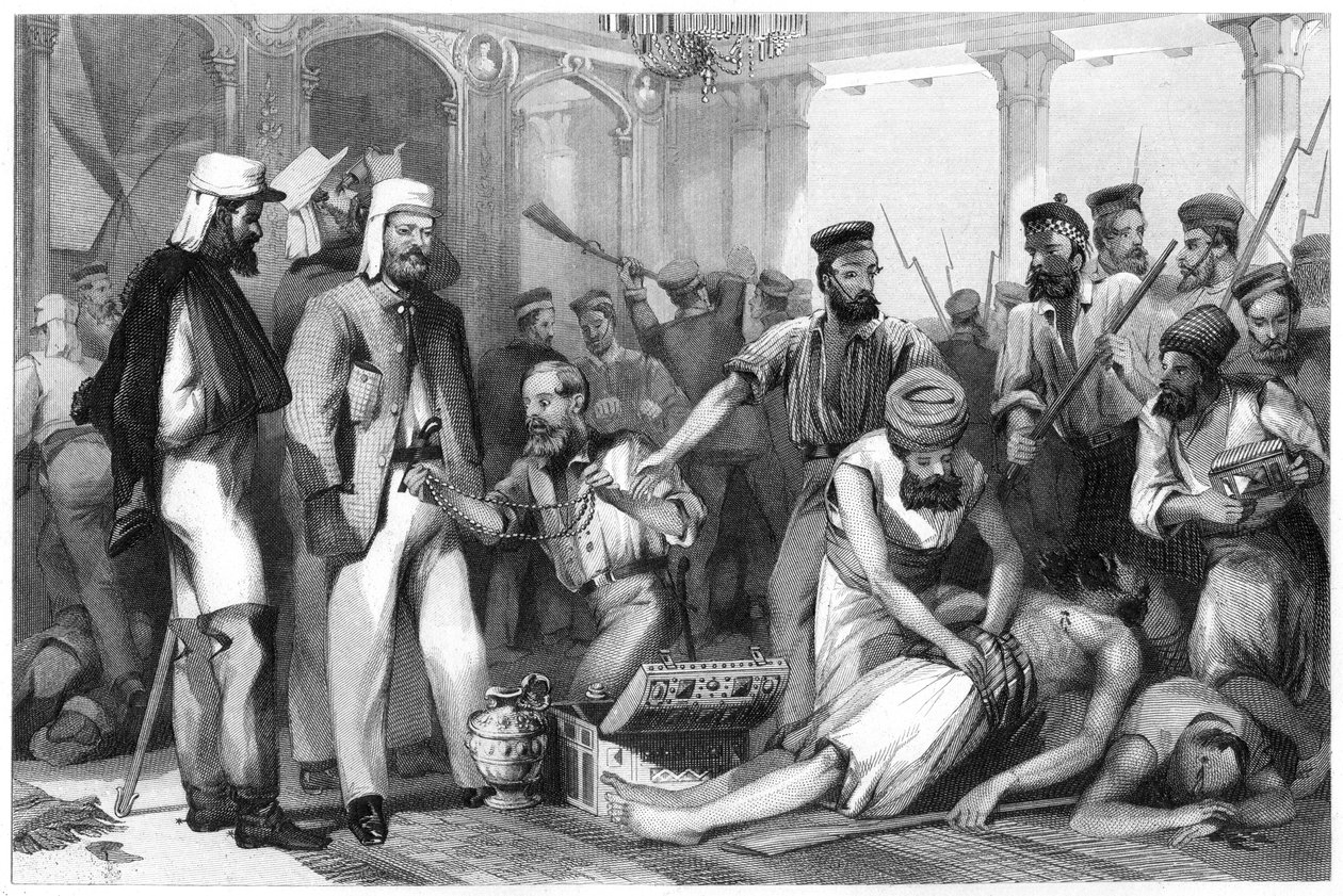 The Times-korrespondent ser på fyringen af Kaiser Bagh, 1858, c1860 af Unbekannt