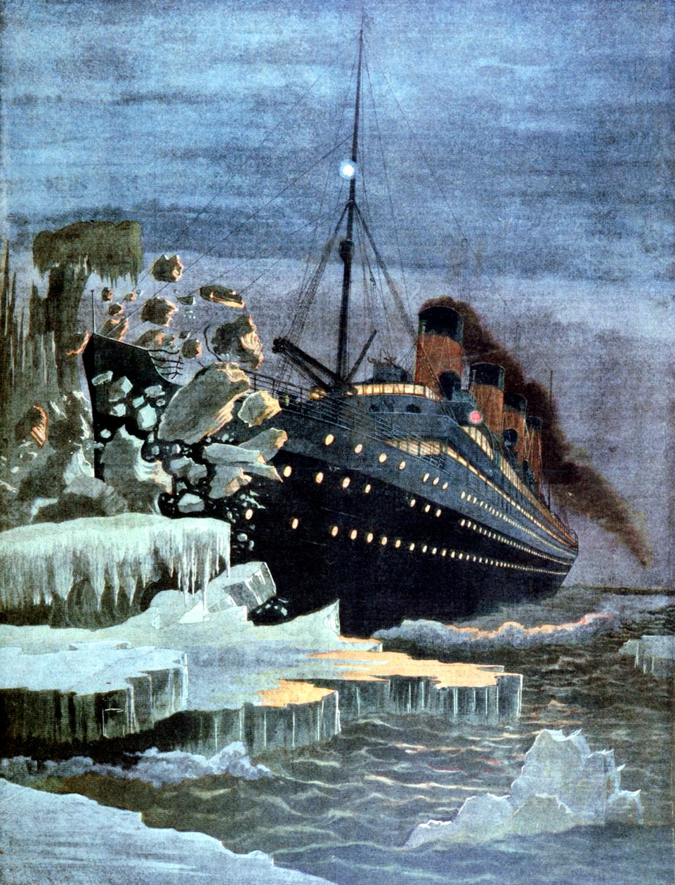 Titanic kolliderer med et isbjerg, 1912 af Unbekannt