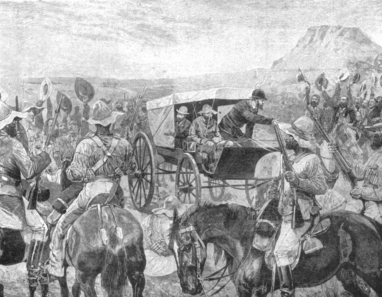 Transvaalkrigen, 1881: Præsident Brand afgiver fredserklæringen ved Laings Nek, 1901. af Unbekannt