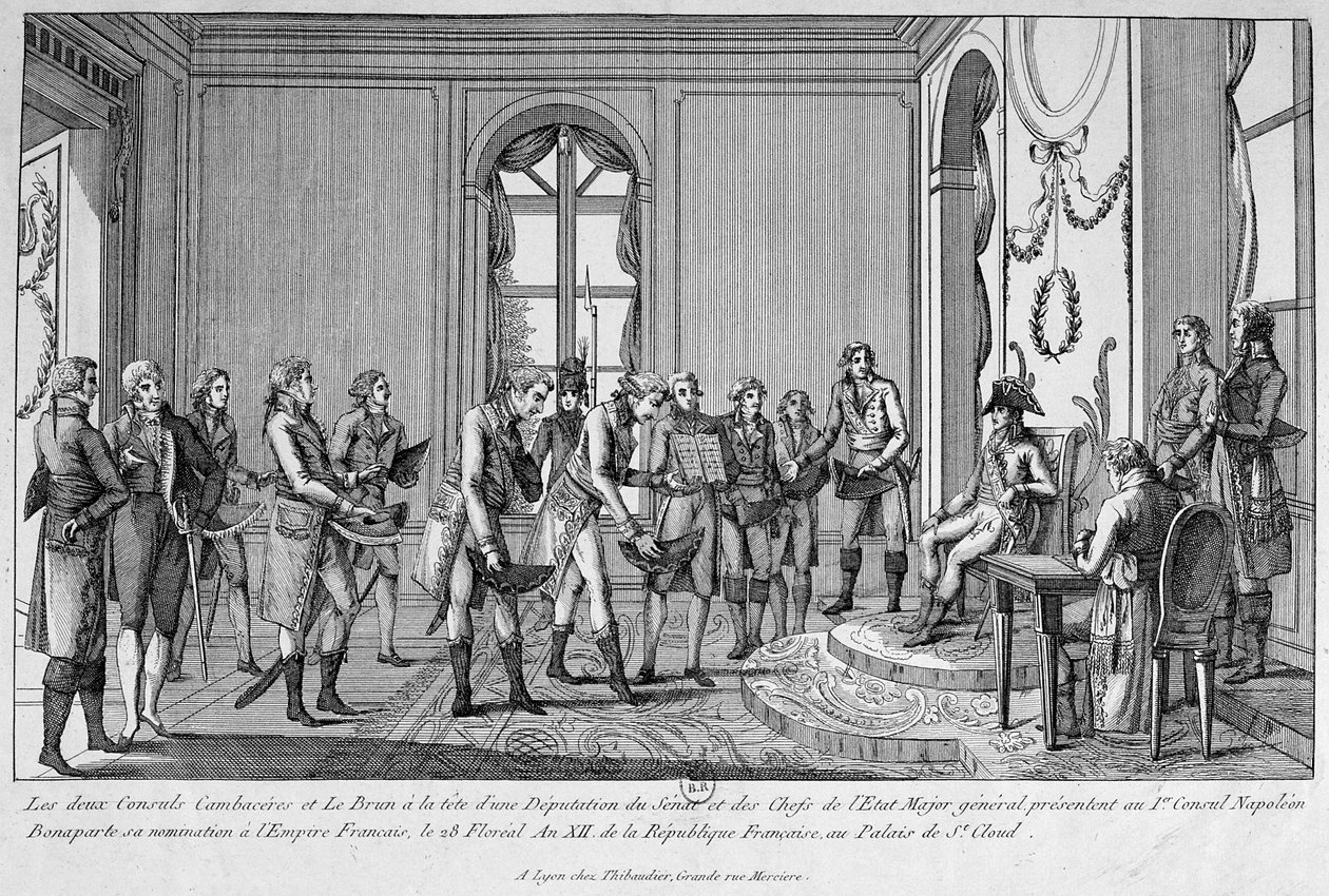De to konsuler Cambacérès og Le Brun udnævner Napoleon til kejser, 1800-tallet af Unbekannt