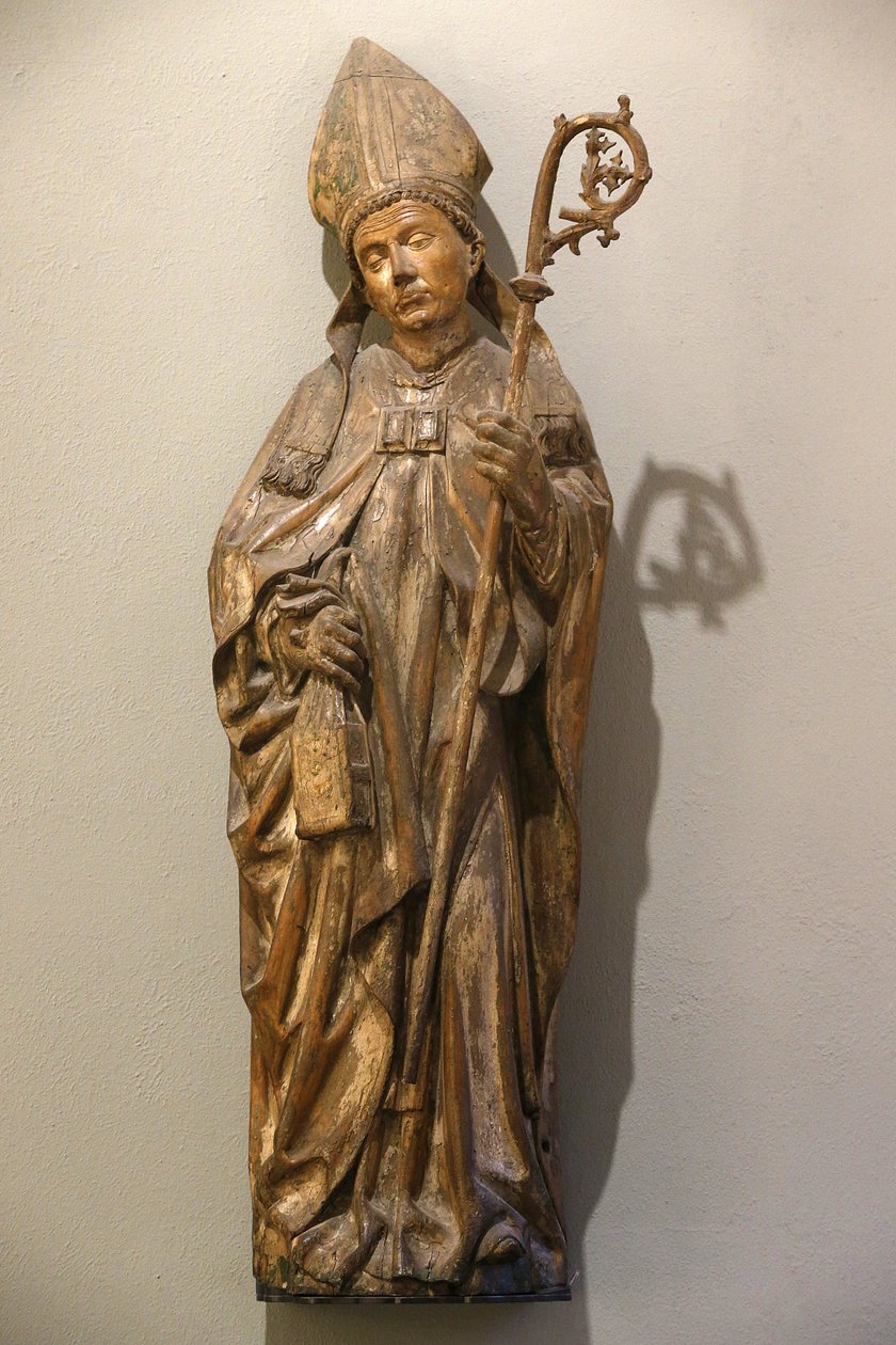 Victoria and Albert Museum. biskop helgen. Tyskland. Omkring 1470-80. Kalktræ med spor af maling. Det Forenede Kongerige af Unbekannt