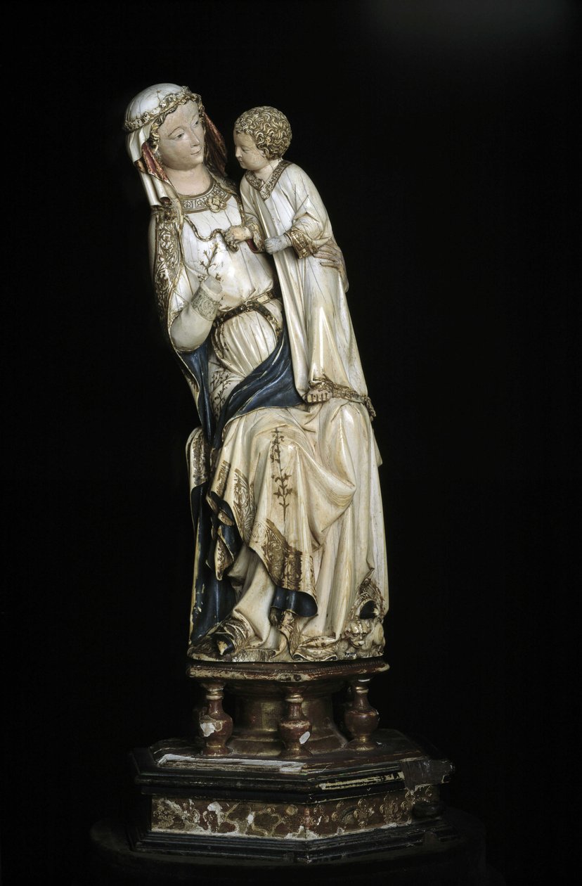 Jomfruen og Jesusbarnet. Marmorstatue omkring 1350-1375. 45 cm Collegiale Notre Dame. Villeneuve les Avignons (Gard). af Unbekannt