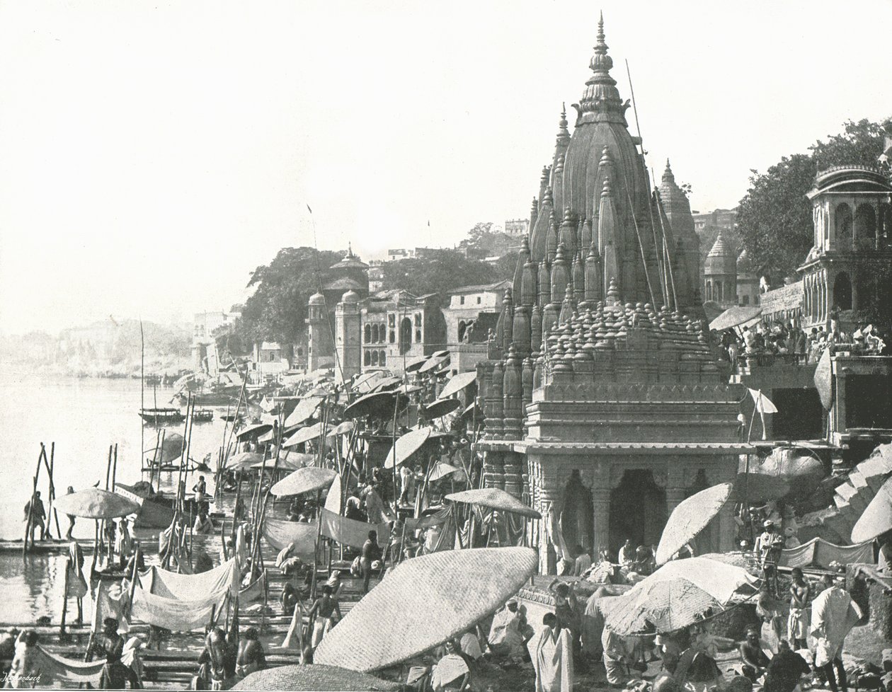 Vishnu-dammen og Ghat, Benares, Indien, 1895. af Unbekannt