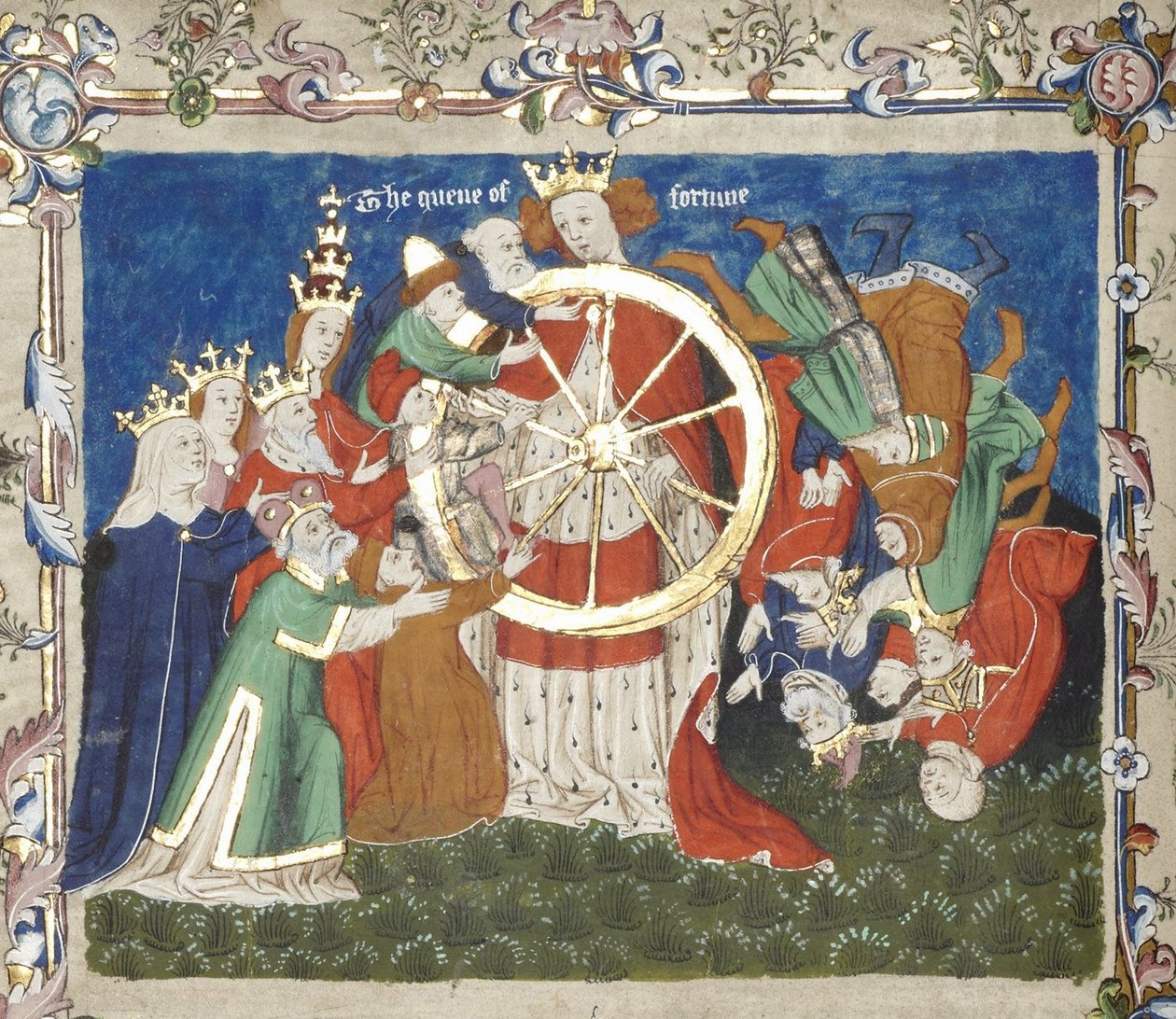 Lykkehjulet fra et manuskript af Troy Book af John Lydgate, midten af det 15. århundrede af Unbekannt