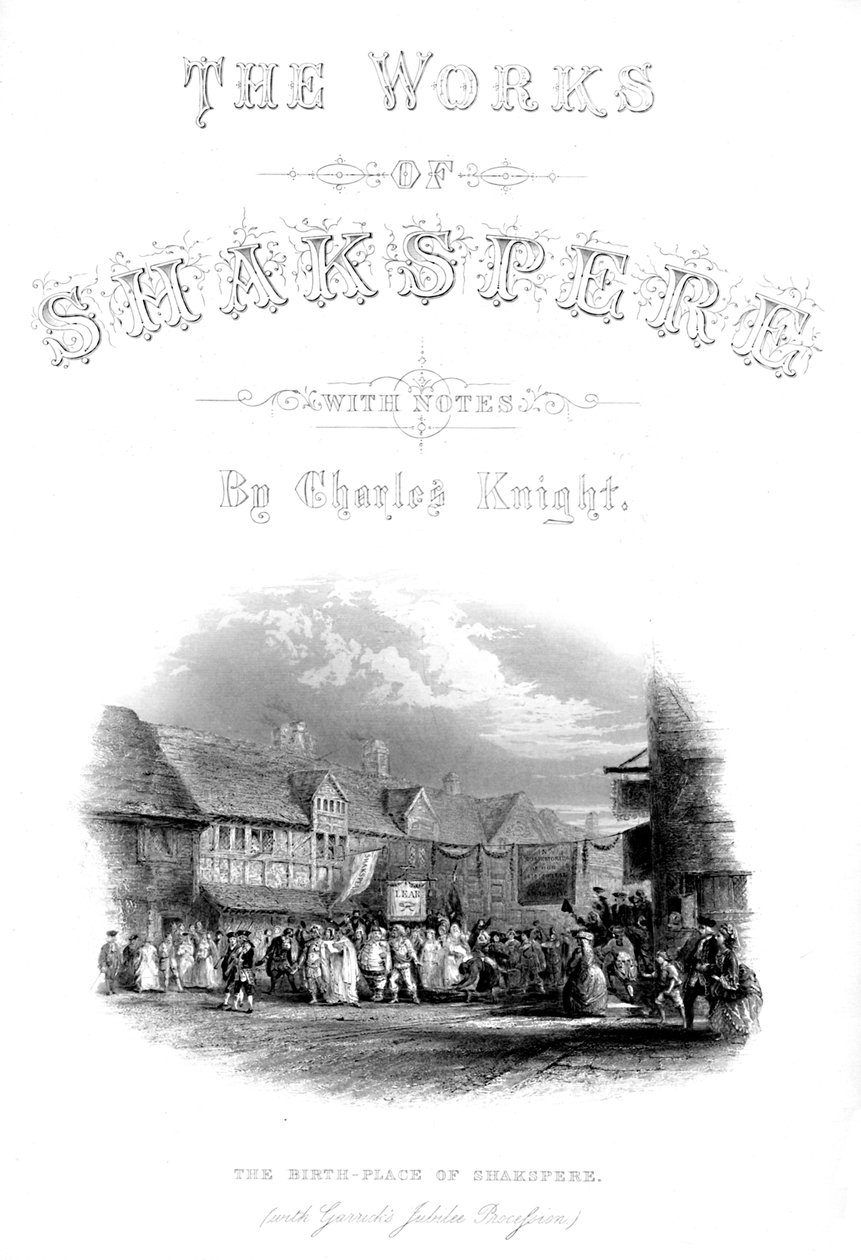 The Works of Shakspere - Shaksperes fødested med Garics Jubilee Procession, c1870 af Unbekannt
