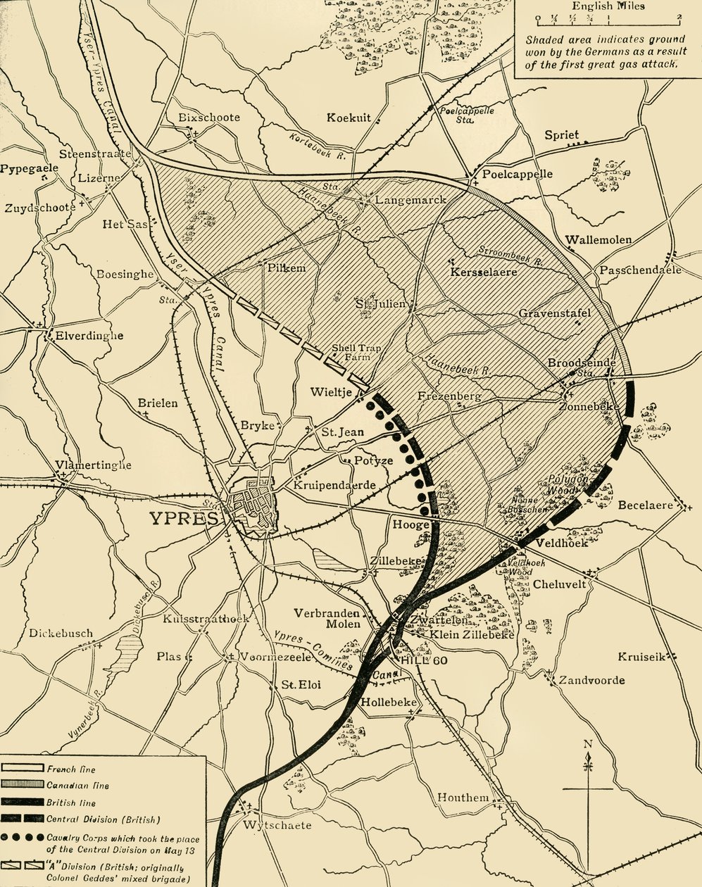 The Ypres Salient før og efter det andet slag ved Ypres..., Første Verdenskrig, 1915, c1920. af Unbekannt