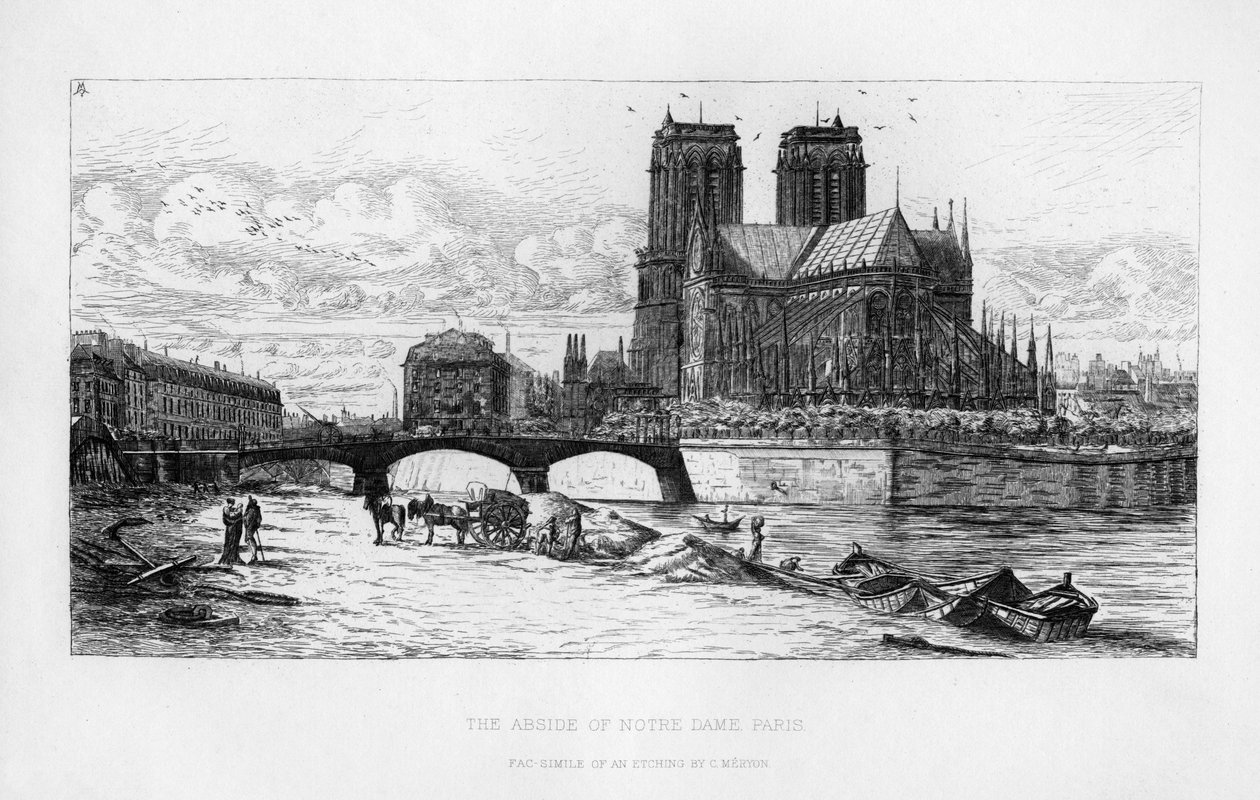 Abside-apsiden af Notre Dame-katedralen, Paris, Frankrig, c1800-tallet af Unbekannt