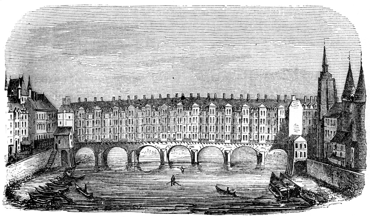 De gamle Pont aux Changers, Paris, Frankrig, c1500-tallet 1849 af Unbekannt