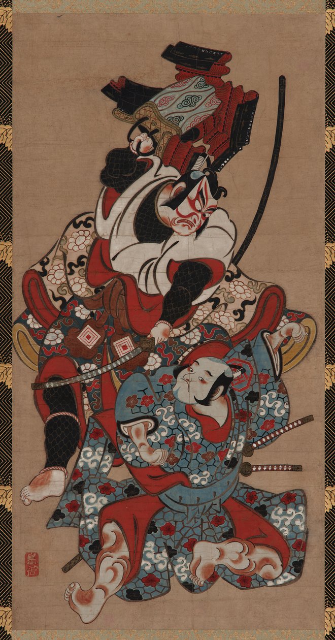 Den pansertrækkende scene fra et Soga-skuespil, Edo-perioden, 1615-1868. af Unbekannt