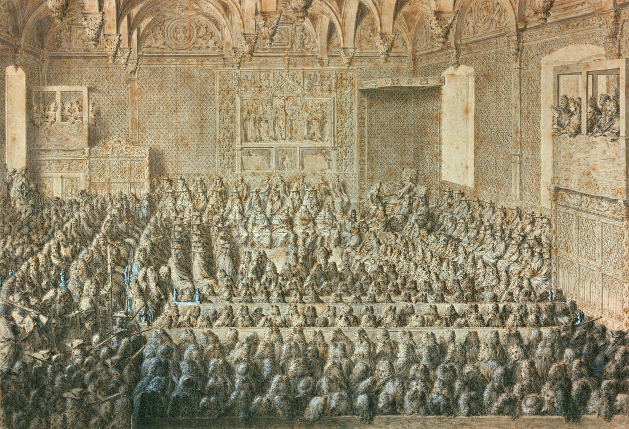 Forsamlingen i Sorbonne erklærer Henrik III for afsat, januar 1589. Museum of Carnavalet, Paris af Unbekannt