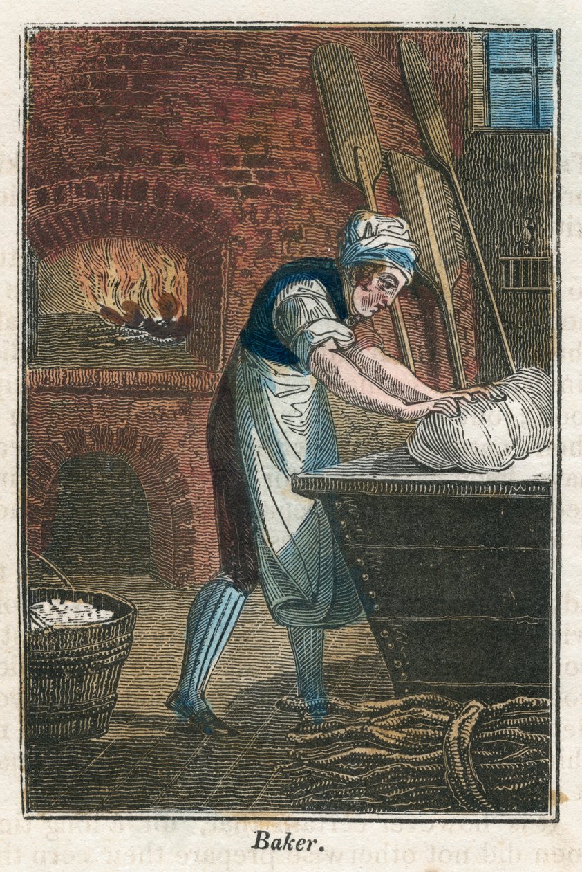 Bageren ælter dejen på låget af en melbeholder, 1823 af Unbekannt