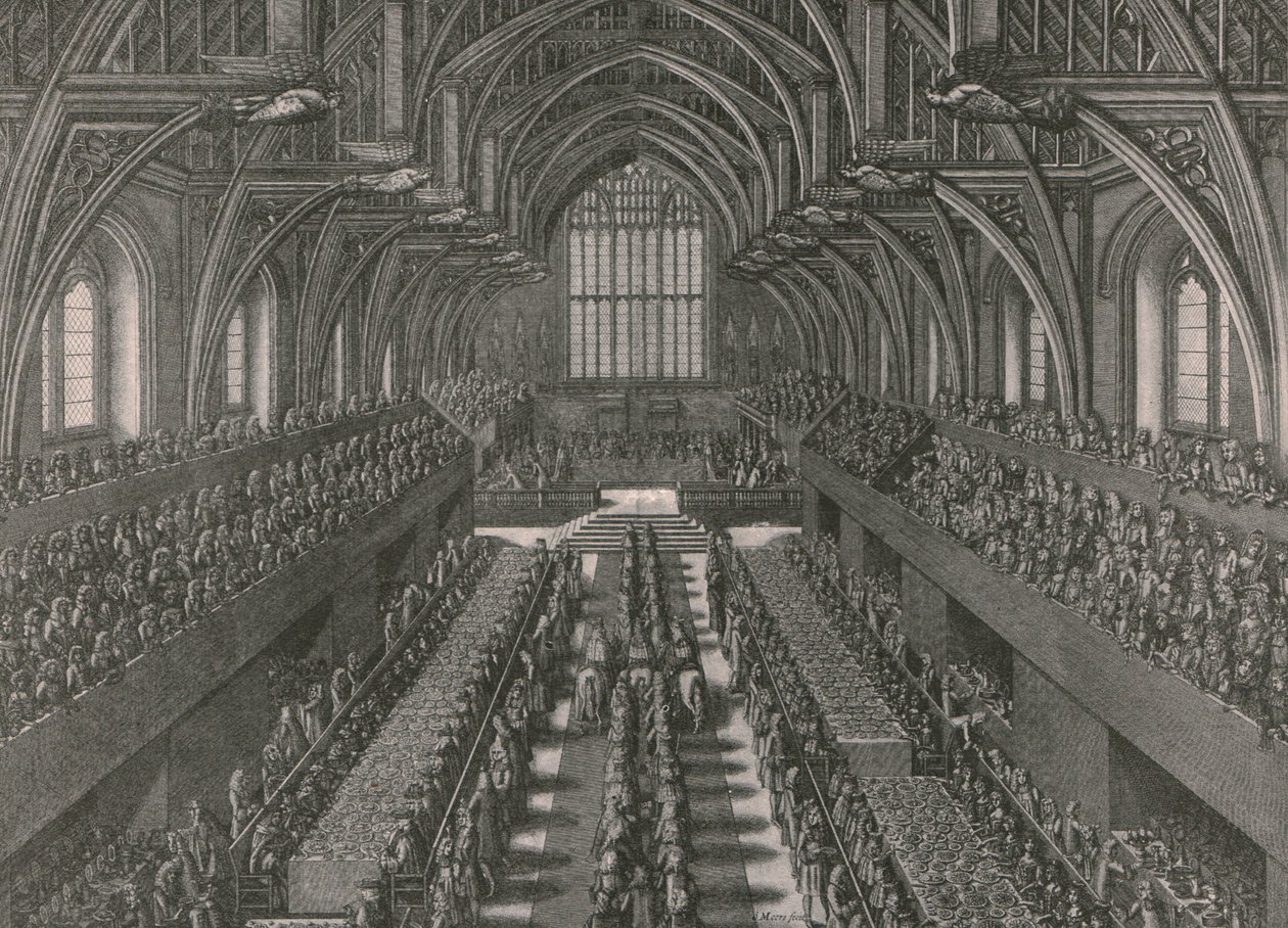 Banketten i den store sal ved Palace of Westminster ... kroningen af James II i 1685, 1902. af Unbekannt
