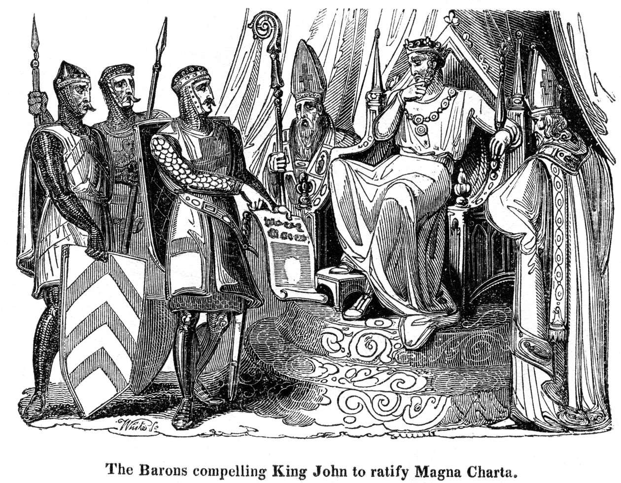 Baronerne tvang Kong John 1167-1216 til at ratificere Magna Carta, 1215 af Unbekannt