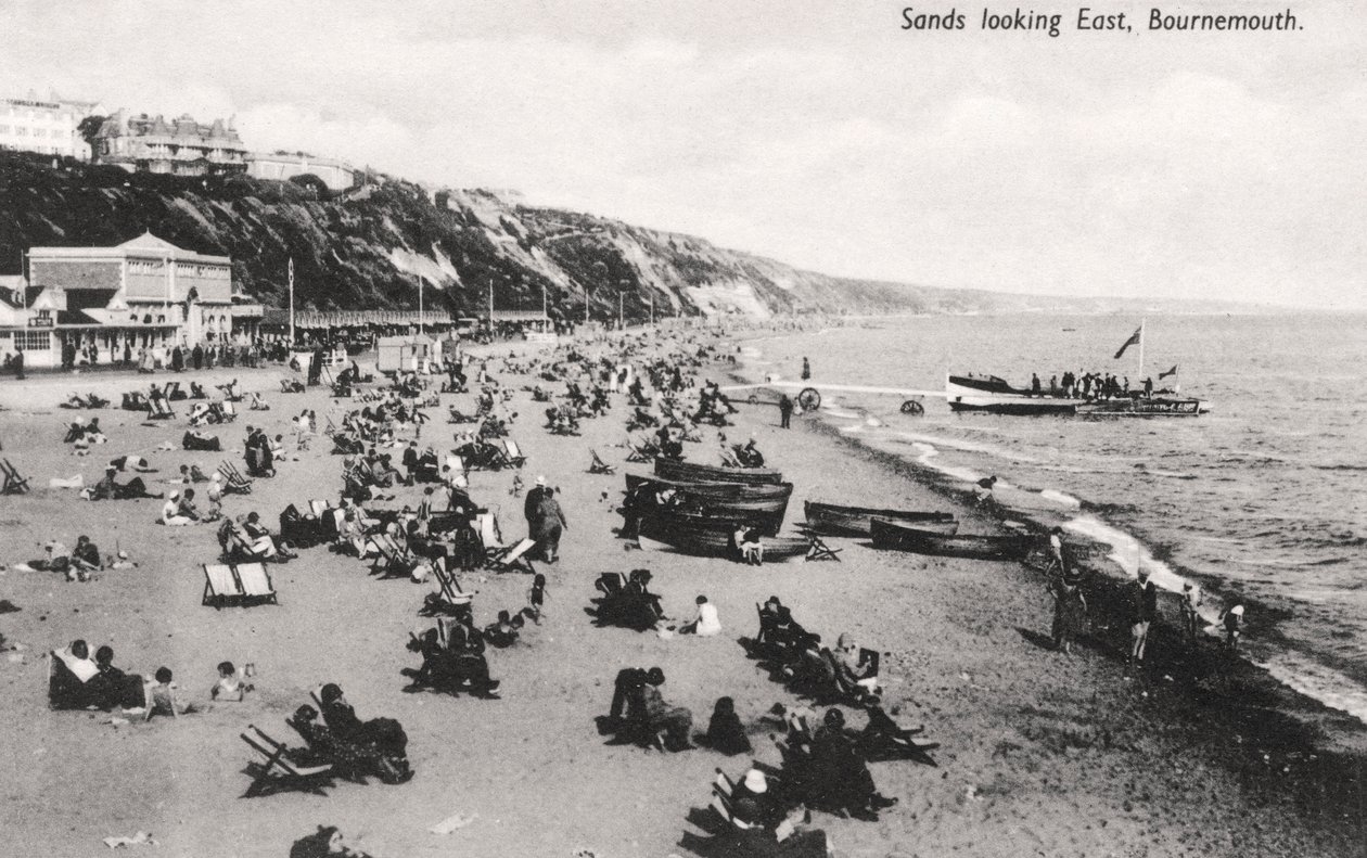 Stranden ved Bournemouth, Dorset, omkring 1920