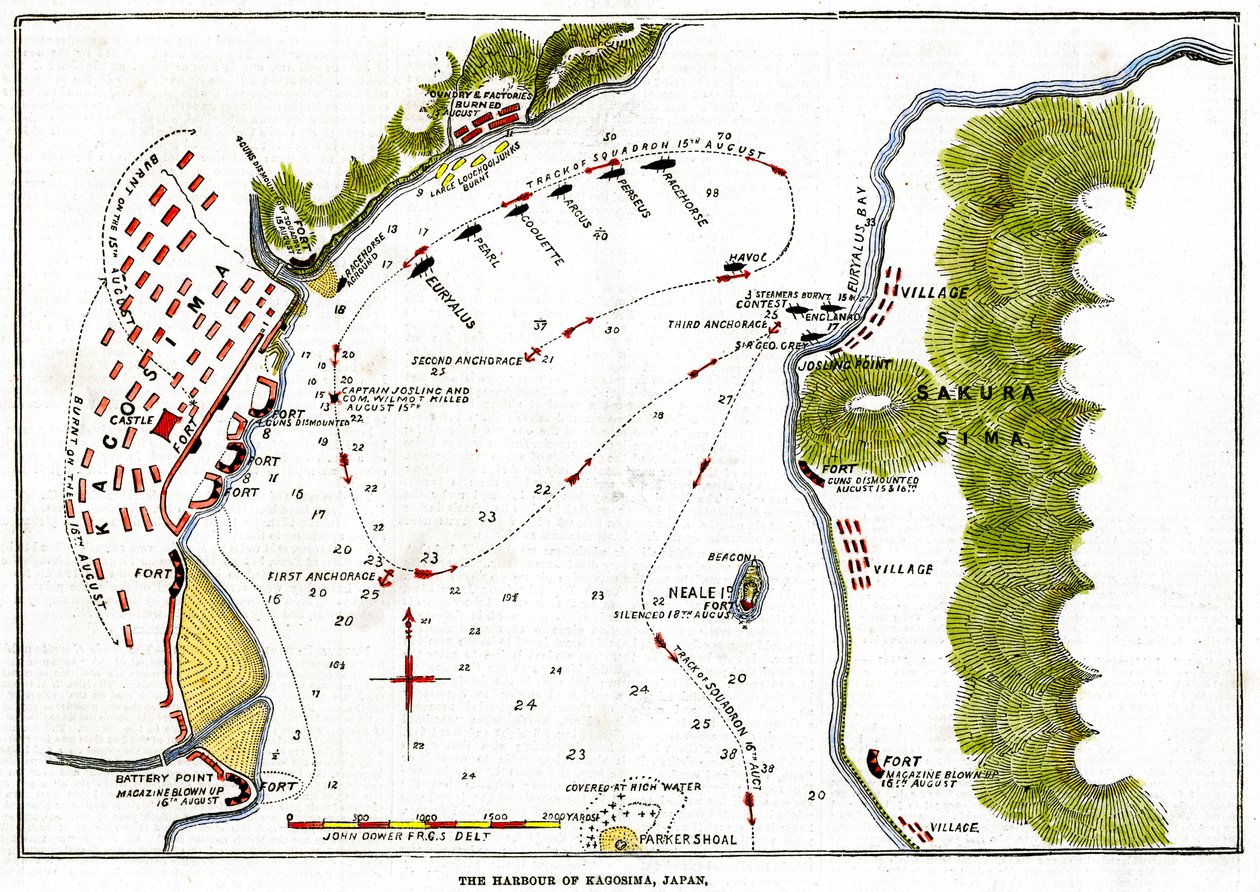 Den kongelige flådes bombardement af havnen i Kagoshima, Japan, 1863 af Unbekannt