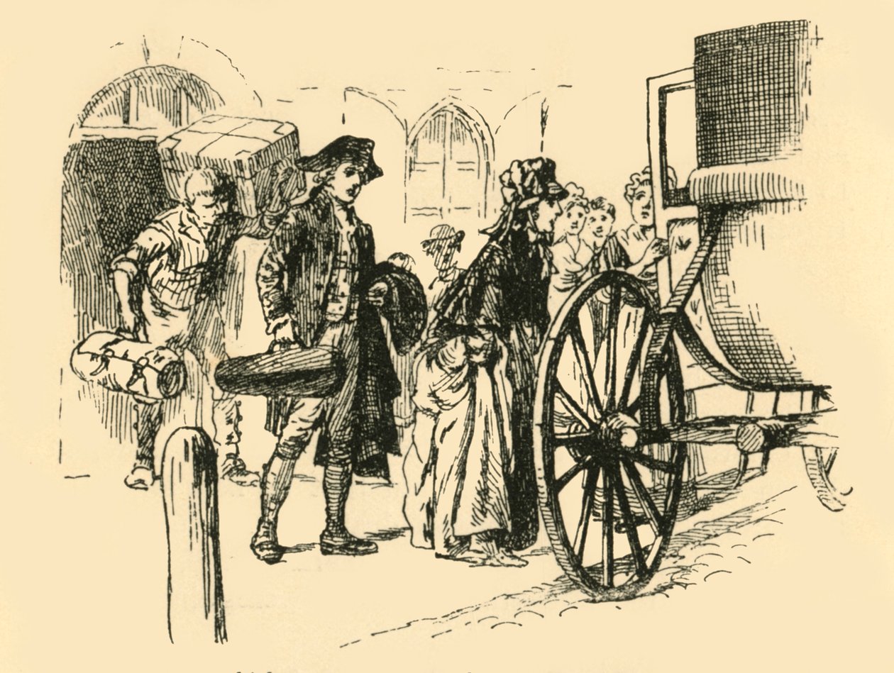 Vognen, der skulle befordre de rejsende, trak op for døren, 1907. af Unbekannt