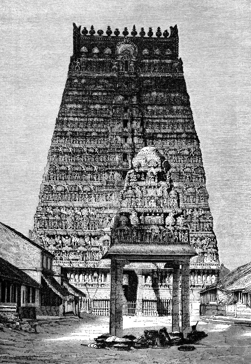 Templets øverste gopura i Kumbakonam, Indien, 1895 af Unbekannt