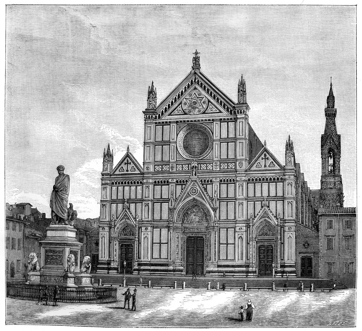 Kirken og piazzaen i Santa Croce-basilikaen, Firenze, Italien, 1882 af Unbekannt