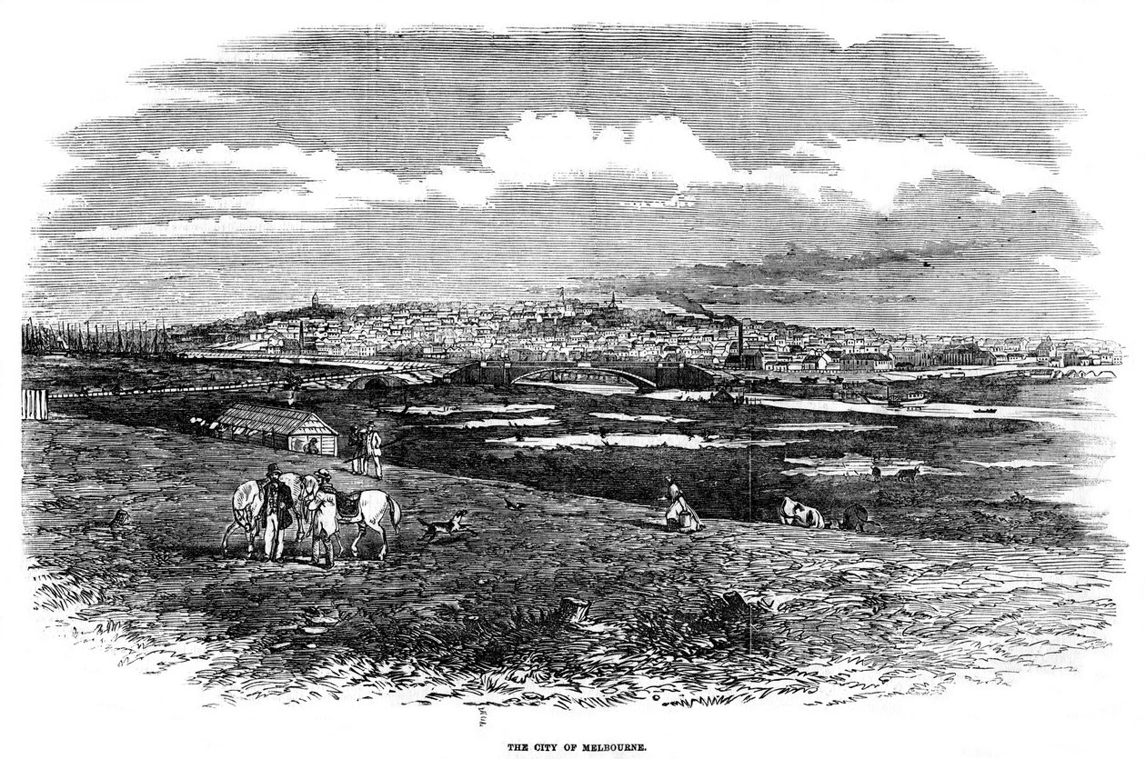 Byen Melbourne, Australien, 1855 af Unbekannt