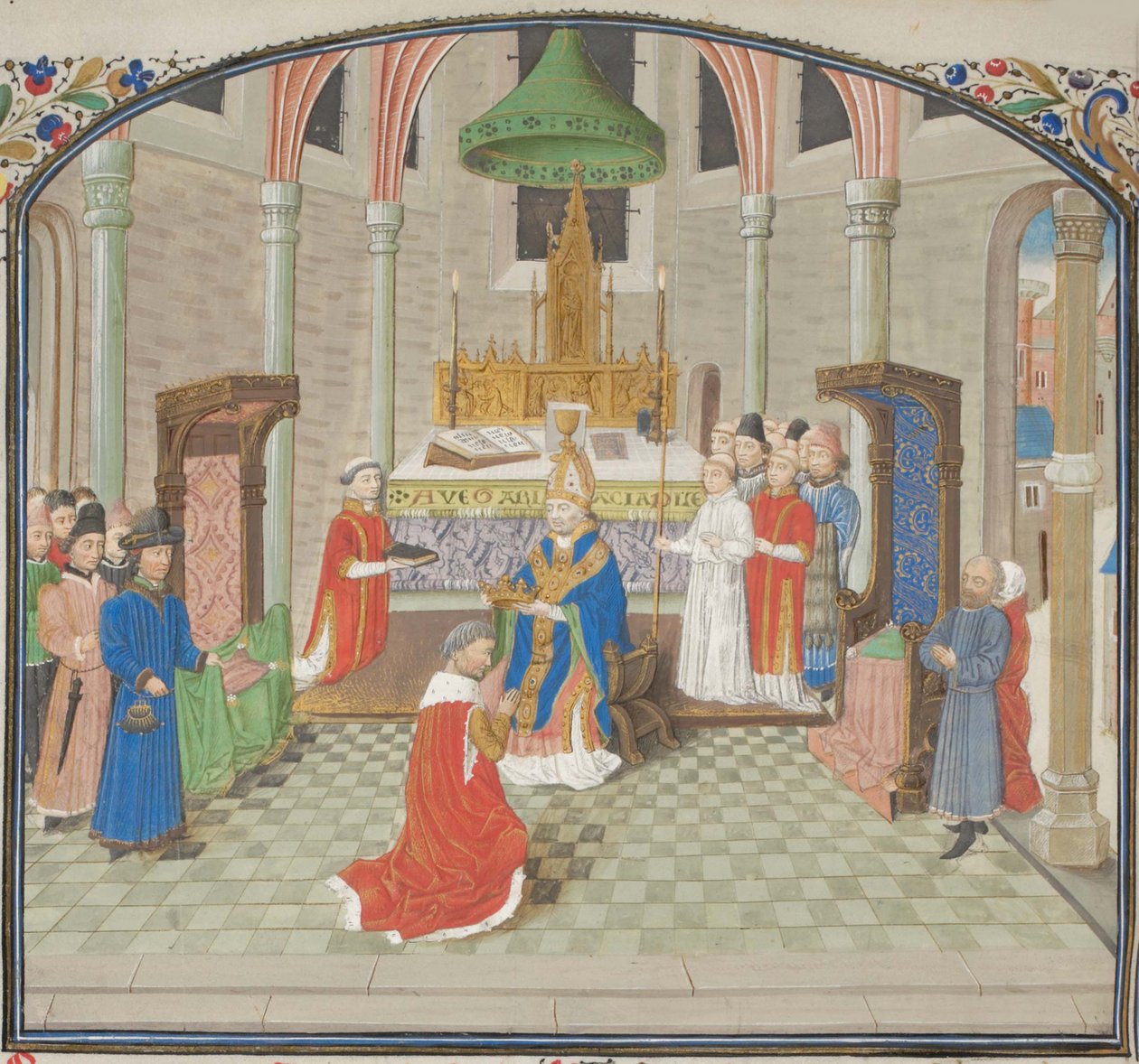 Kroningen af Baldwin I juledag 1100. Miniature fra Historia af Vilhelm af Tyrus, 1460