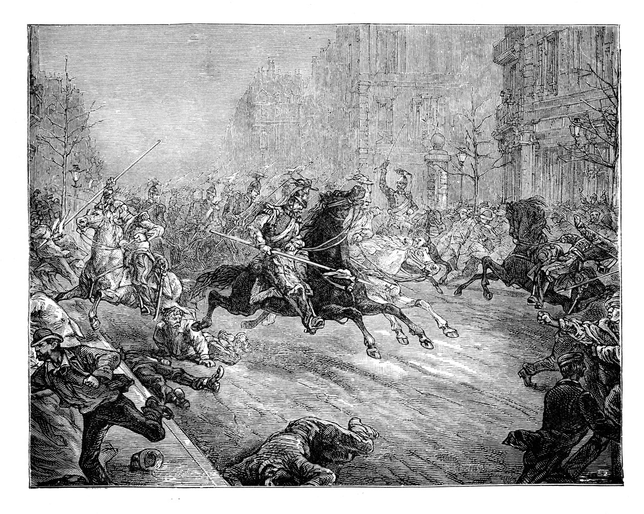 Kuppet detat, lancere, der angriber mængden i boulevarderne i Paris, 1800-tallet af Unbekannt